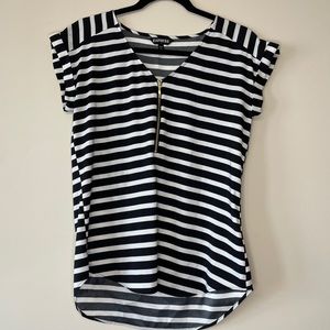 Express short sleeve zip up blouse striped